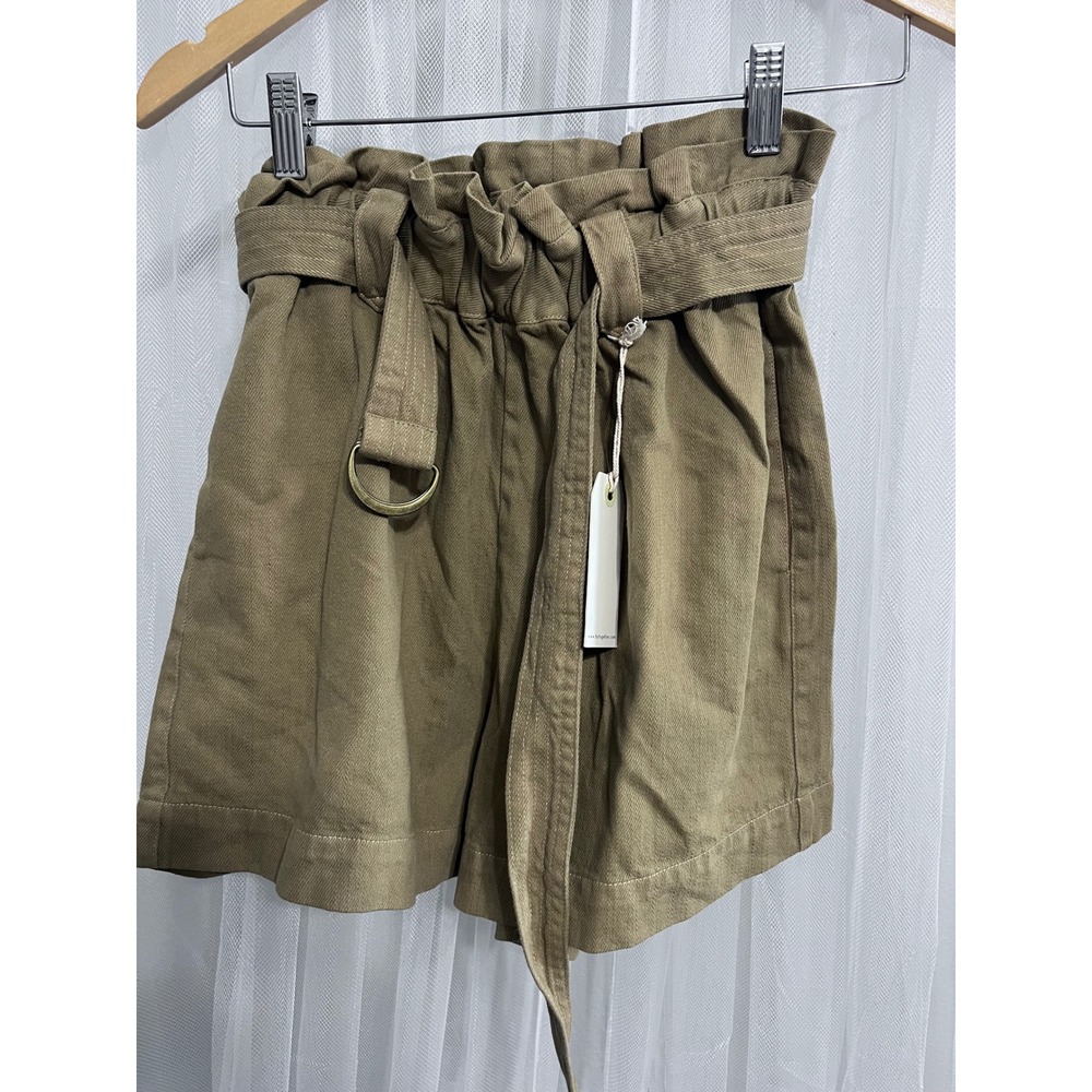 By Together Aubrey Paperbag Shorts Olive Khaki High Waist D-Ring Belt Small NWT